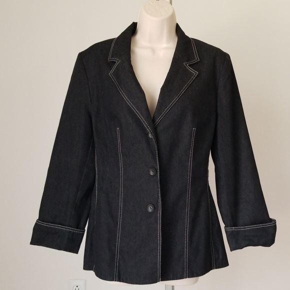 Black Denim Women's Long Sleeve Button Down Jacket - Picture 6 of 8